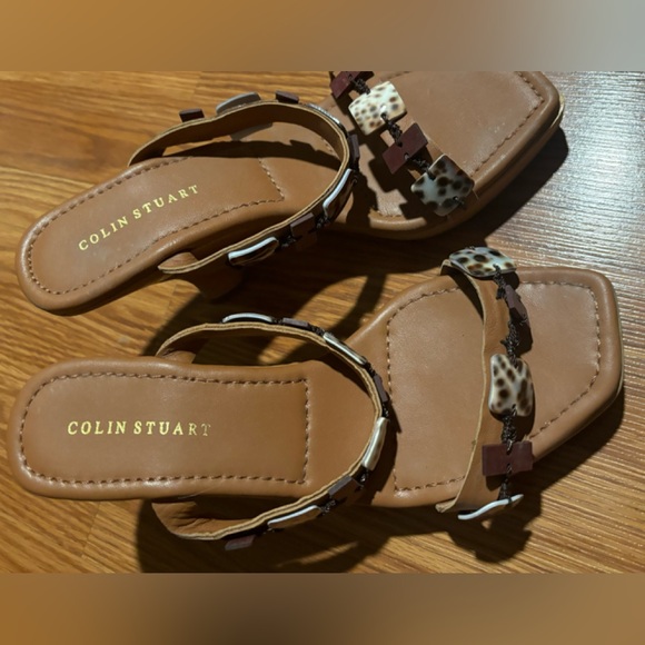 Beige Neutral detailed Leopard Tortoise Shell Straps high heel Sandals size 6.5 - Picture 2 of 7